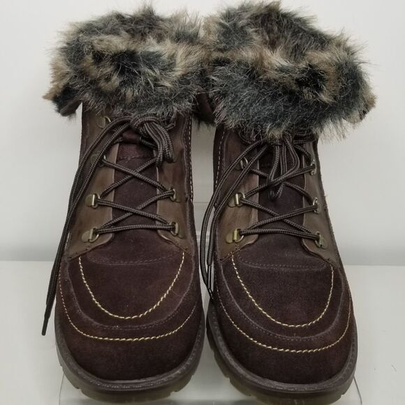Sporto Holly Style Faux Fur Trim Lace Up Ankle Boots Brown Size 9M - Picture 10 of 10
